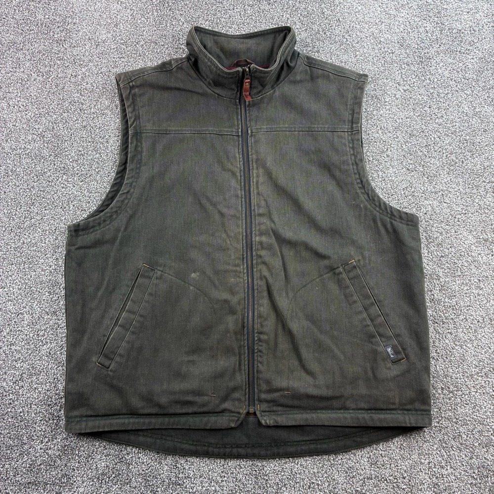 Woolrich Vest Mens XL Green Cotton Canvas Fleece Lined Full Zip Workwear Outdoor